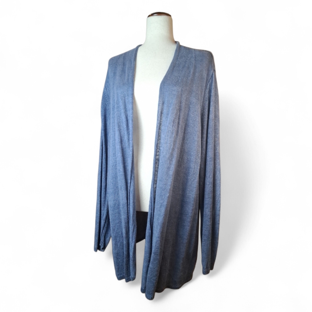 TALBOTS Women's Open Front 100% Linen Cardigan Sweater Long Sleeve Blue Size 3X